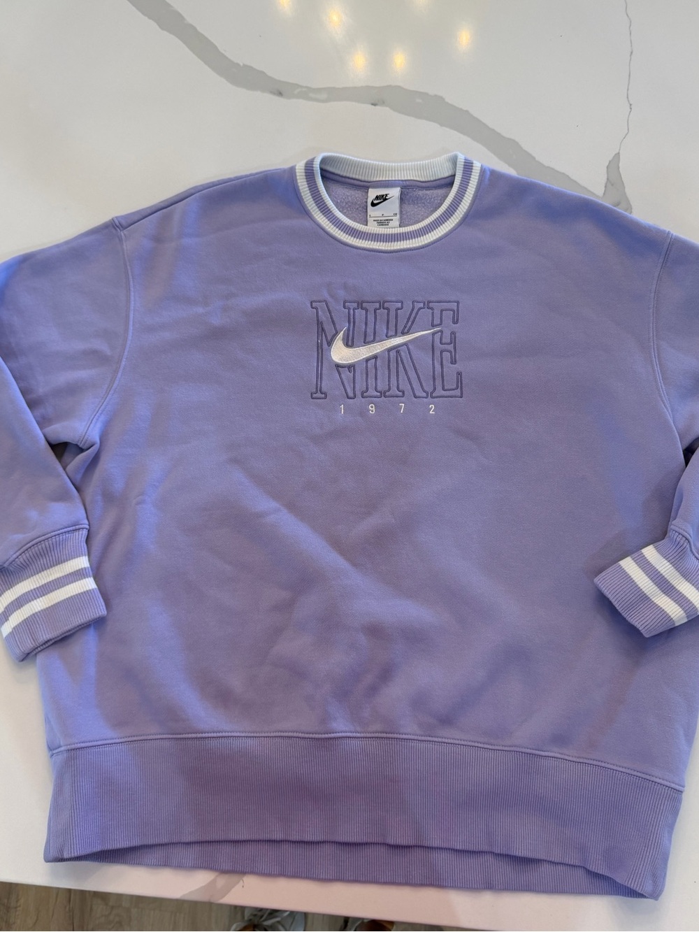 Nike Lavender Crew Sweatshirt with White Stripe Accents
